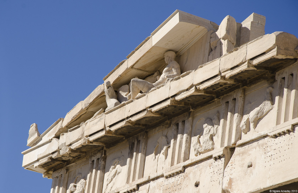 Corner of roof of Parthenon, Acropolis, Athens, Greece