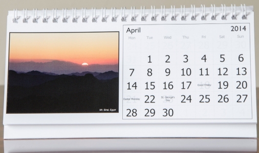 Month of April, 2014 Calendar
