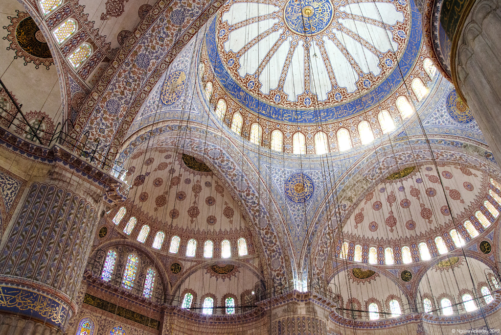 Inside the Blue Mosque, Istanbul, Turkey.