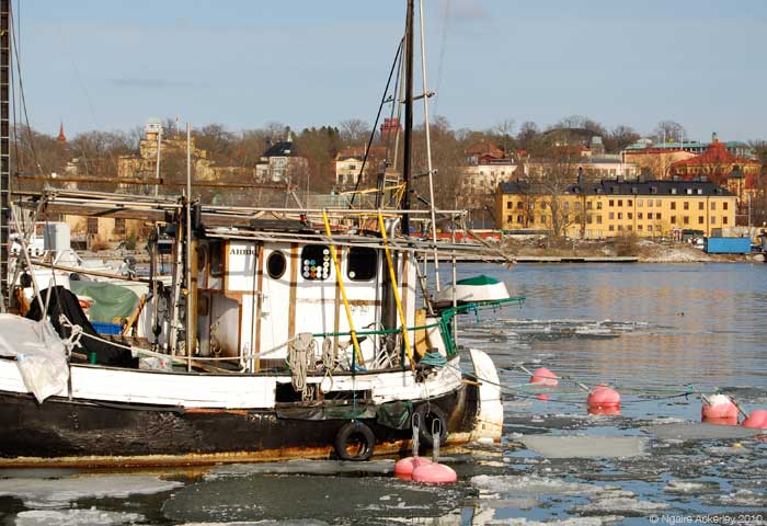 Boat in ice, Stockholm, Sweden.