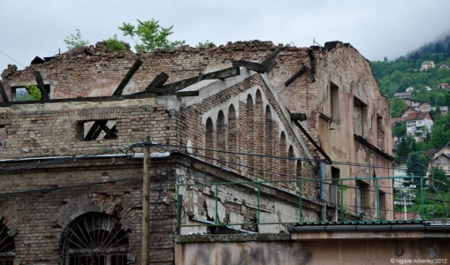 Building damage, Sarajevo, Bosnia and Herzegovina.