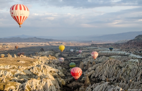 Hot Air Balloons at dawn, Goreme, Cappadocia, Turkey.