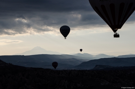 Hot Air Balloons at dawn, Goreme, Cappadocia, Turkey.