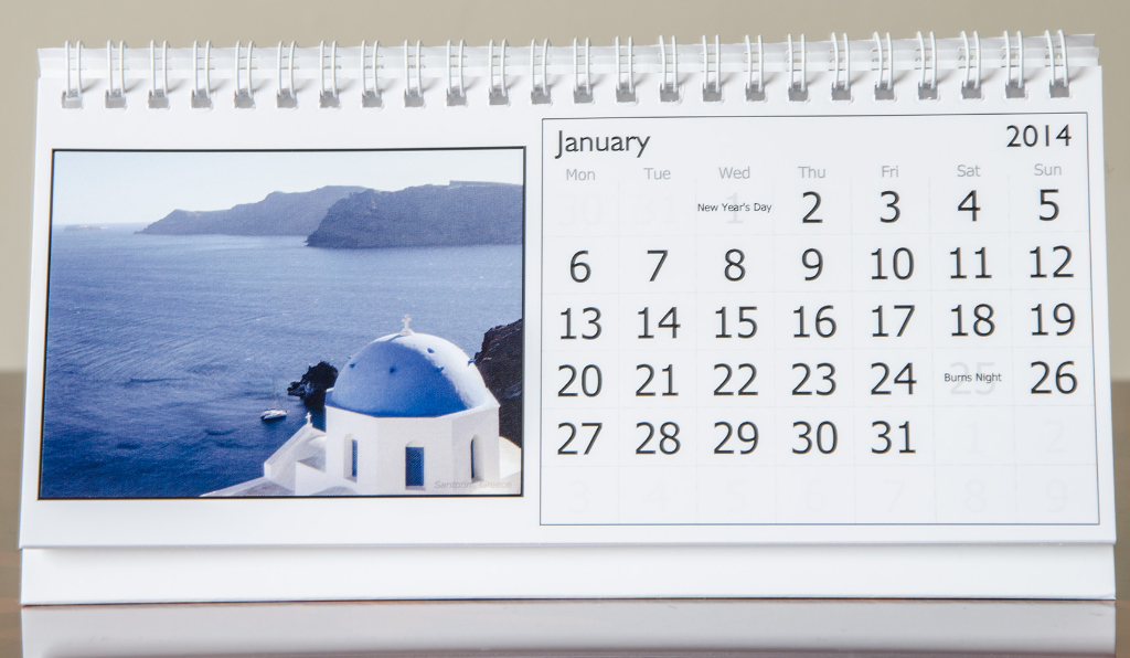 Month of January, 2014 Calendar