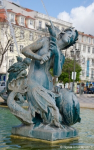 Rossio Square fountain, Lisbon, Portugal.