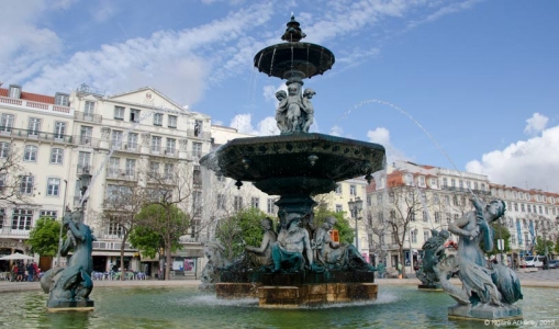Rossio Square fountain, Lisbon, Portugal.