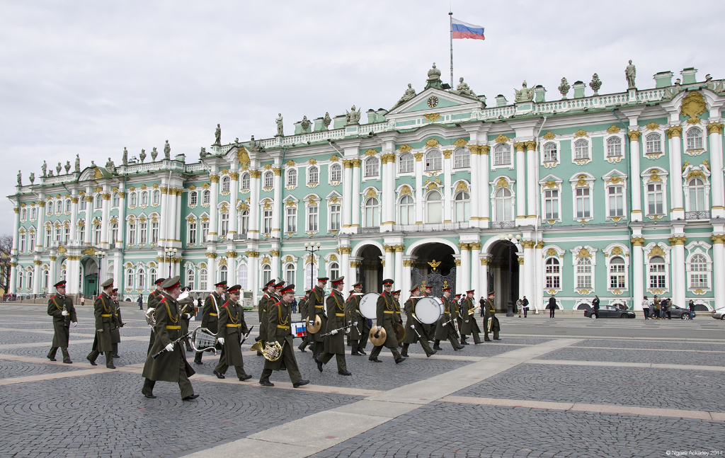 Marching band outside the Hermitage Museum, Saint Petersburg, Russia