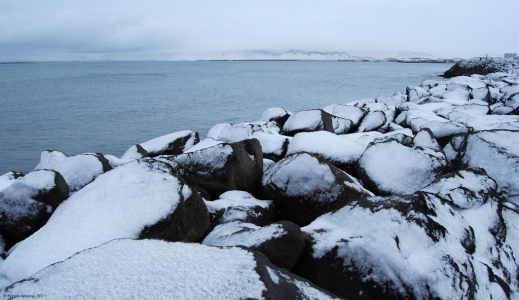 Waterfront in winter in Reykjavik, Iceland.