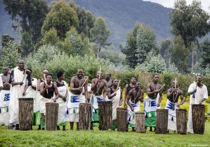 People making music near Volcanoes National Park, Rwanda