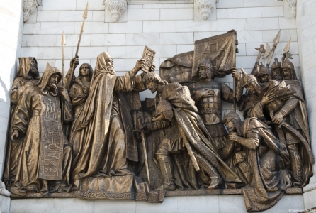 Statues on the Cathedral of Christ the Savior, Moscow, Russia